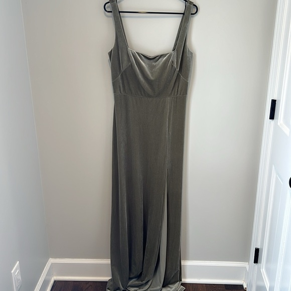 Jenny Yoo Collection for Anthropologie Mara Sage Velour Maxi Dress Women's 12 - Picture 2 of 16